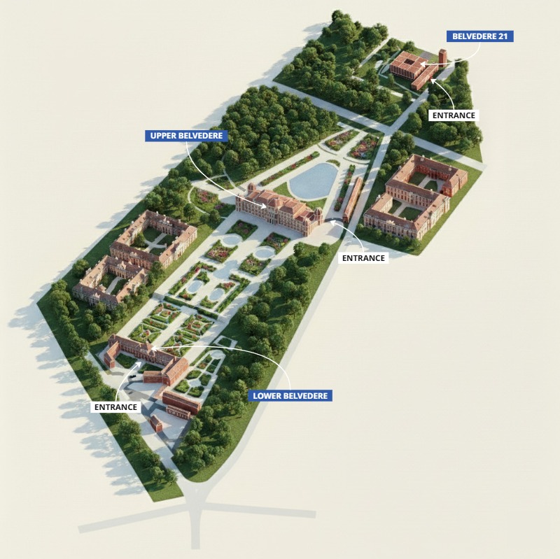 Belvedere map with entrances